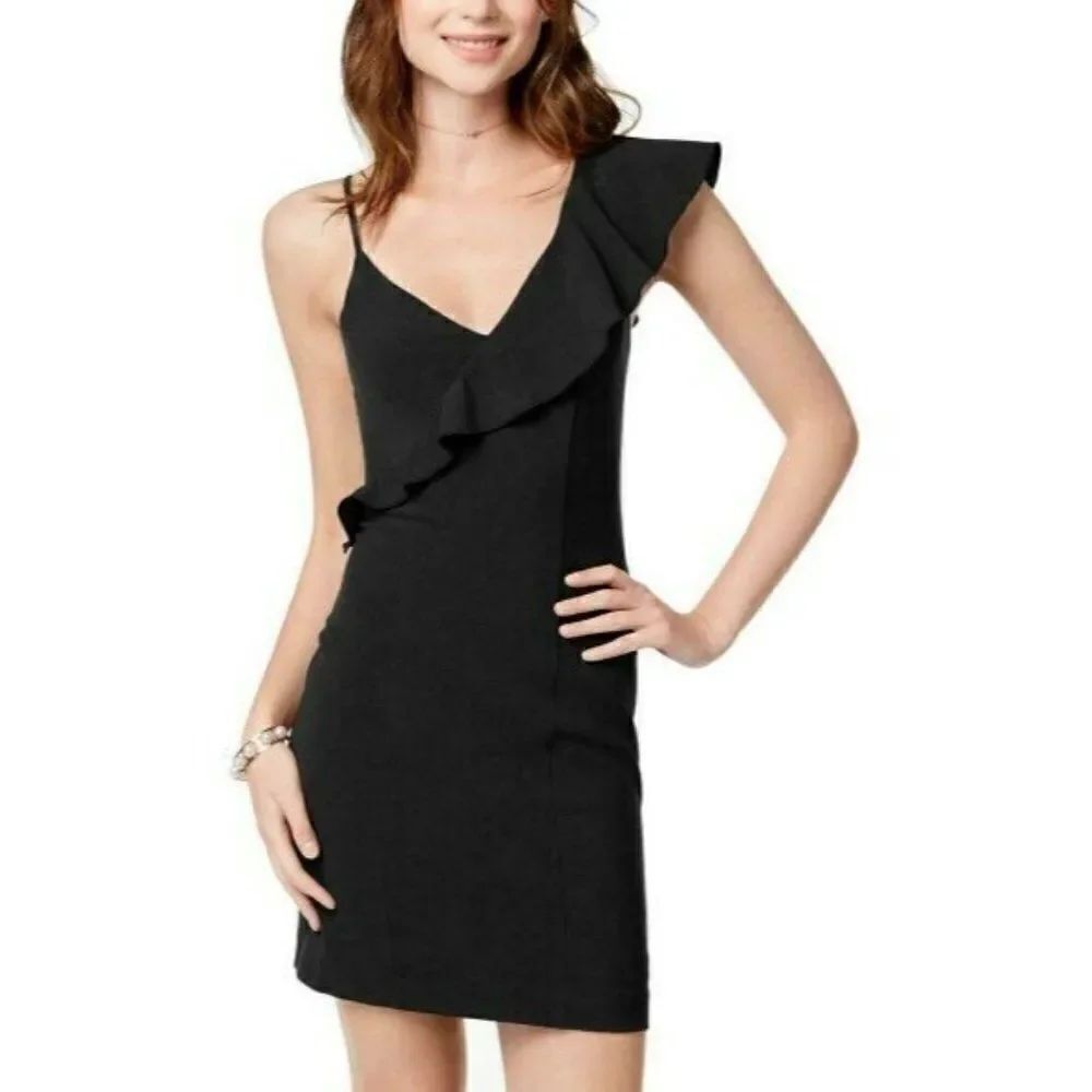 NWT Sz M XOXO Womens Black Ruffled Sheath Party Cocktail Dress Juniors New